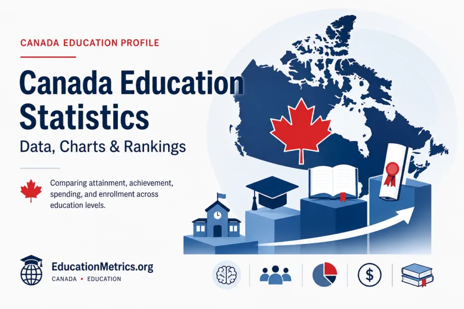 Canada education statistics showcasing data, charts, and rankings related to the country's academic performance and enrollment figures.