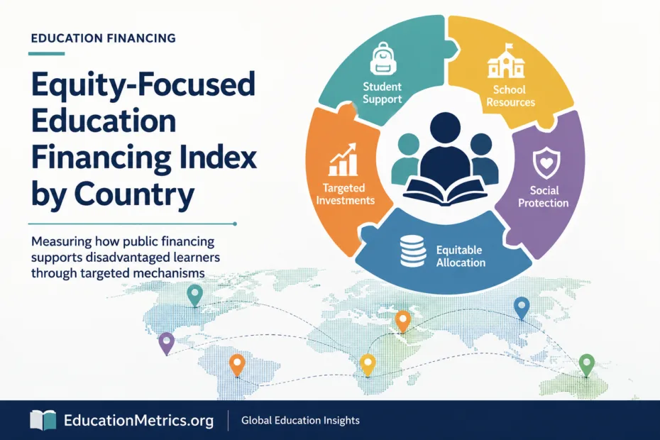 An infographic illustrating the equity-focused education financing index by country from UNESCO GEM 2026, highlighting disparities and investments in…