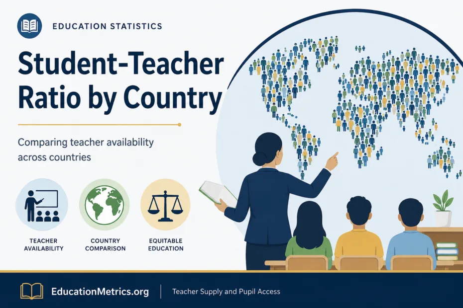 A world map showing student-teacher ratios by country, emphasizing variations in education resource distribution across the globe.
