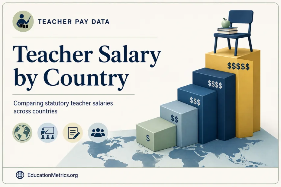 A chart showing teacher salary by country for 2026 with data and comparisons across different nations.