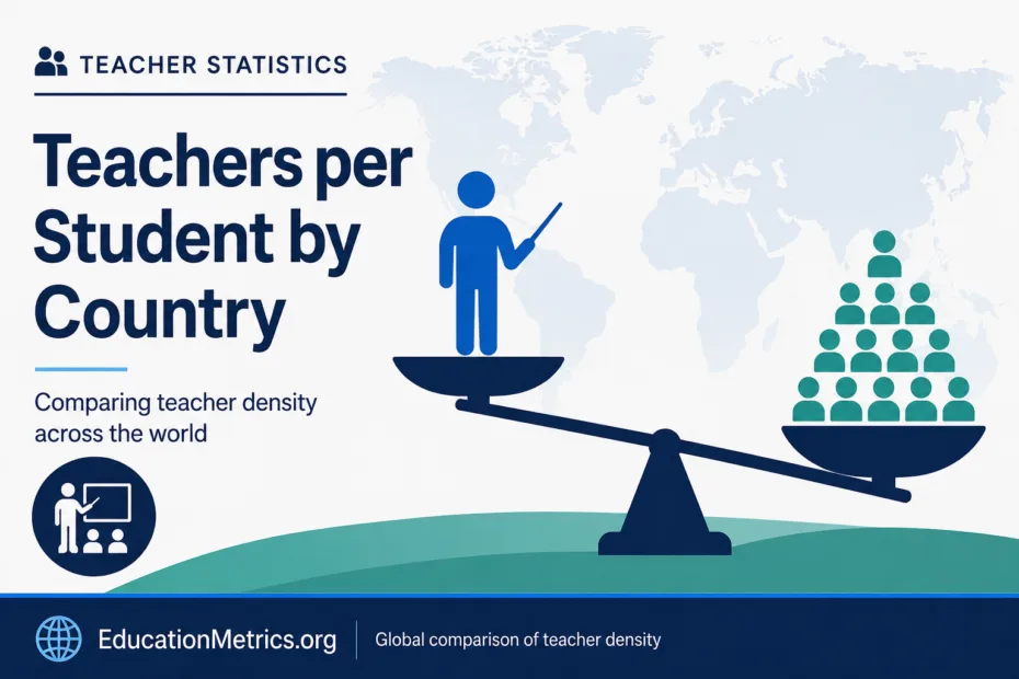 A graph showing the number of teachers per student by country, highlighting differences in educational resource distribution.